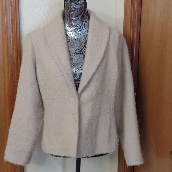 Eileen Fisher Boucle Wool Jacket Blazer Ivory Textured Knit material PL - Picture 2 of 11